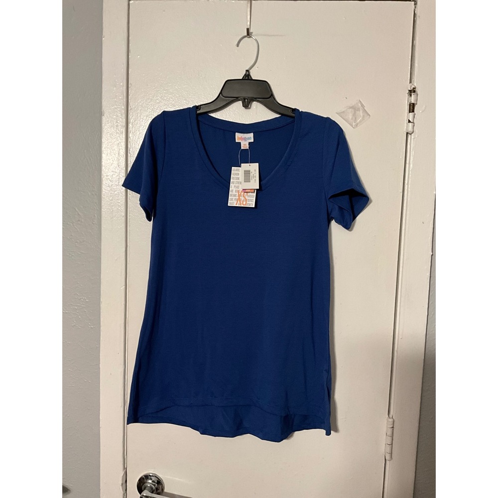 LuLaRoe Christy V-Neck T-Shirt Royal Blue Short Sleeve High-Low Top XS NEW